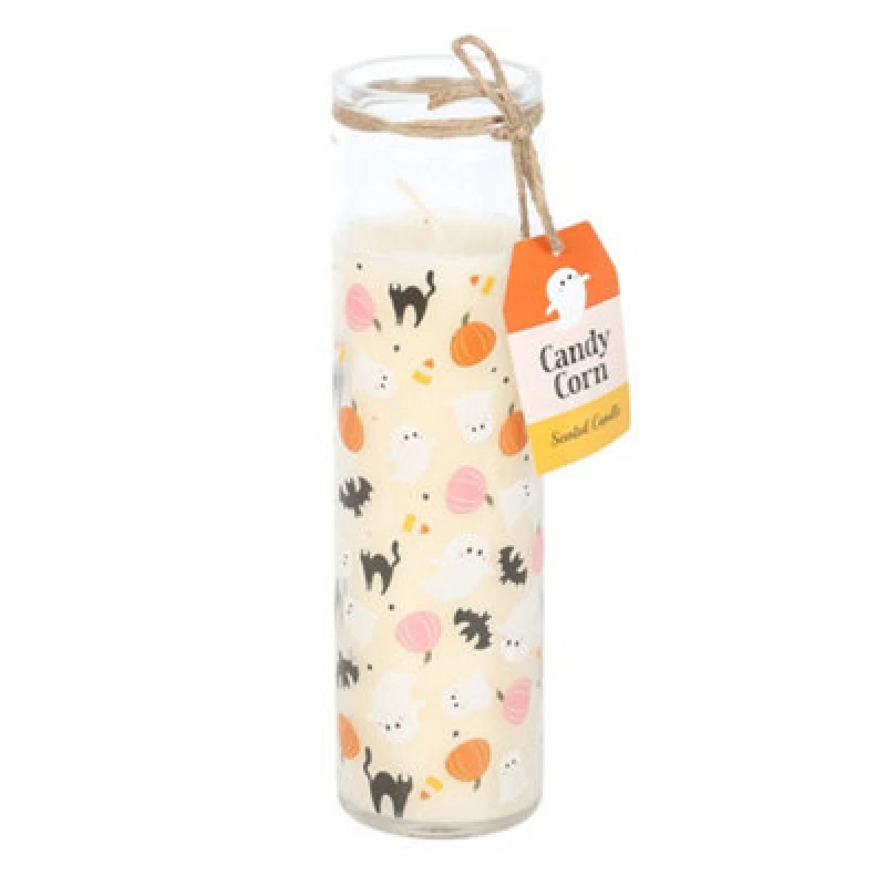 Image of Something Different Something Different Sweet and Spooky Candy Corn Printed Scented Candle in White White One Size Unisex 5063806897736