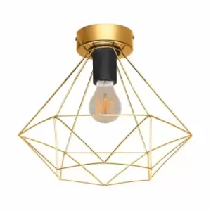 image of Eglo Brass Geometric Ceiling Light With Exposed Lightbulbs