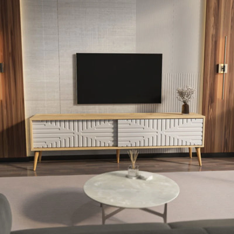 Image of Decorotika Modern Riso TV Stand Sapphire Oak And White
