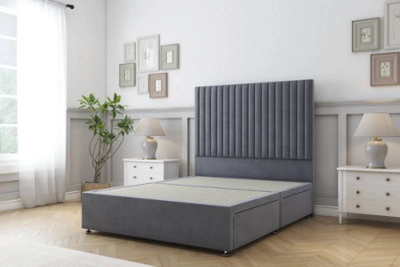 Image of Sloomy Manhattan Steel Plush Divan Bed Base No Drawers With 26" Strutted Headboard 4' Small Double