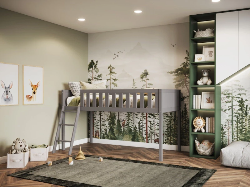 Image of Flair Bea Mid Sleeper Cabin Bed in Grey Size: Single Grey Unisex Single