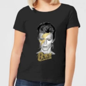 Image of David Bowie Aladdin Sane On Black Womens T-Shirt - Black