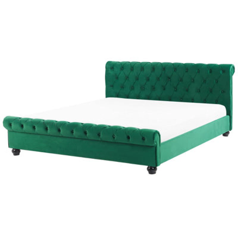 Image of Beliani Bed Velvet Avallon 180 X 200 Cm (Eu Super King) Emerald Green