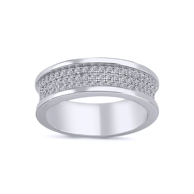 Image of Jewelco London Silver CZ 3-row Pave Wedding Band Style Half Eternity Ring - ARN142 Silver