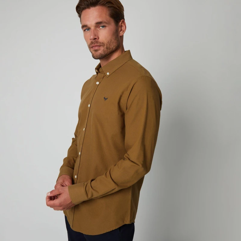 Image of Threadbare Oxford Cotton 'Beacon' Long Sleeve Shirt Camel