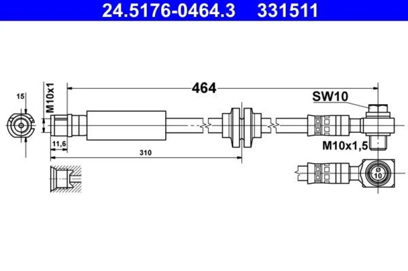 Image of Brake hose ATE 24.5176-0464.3