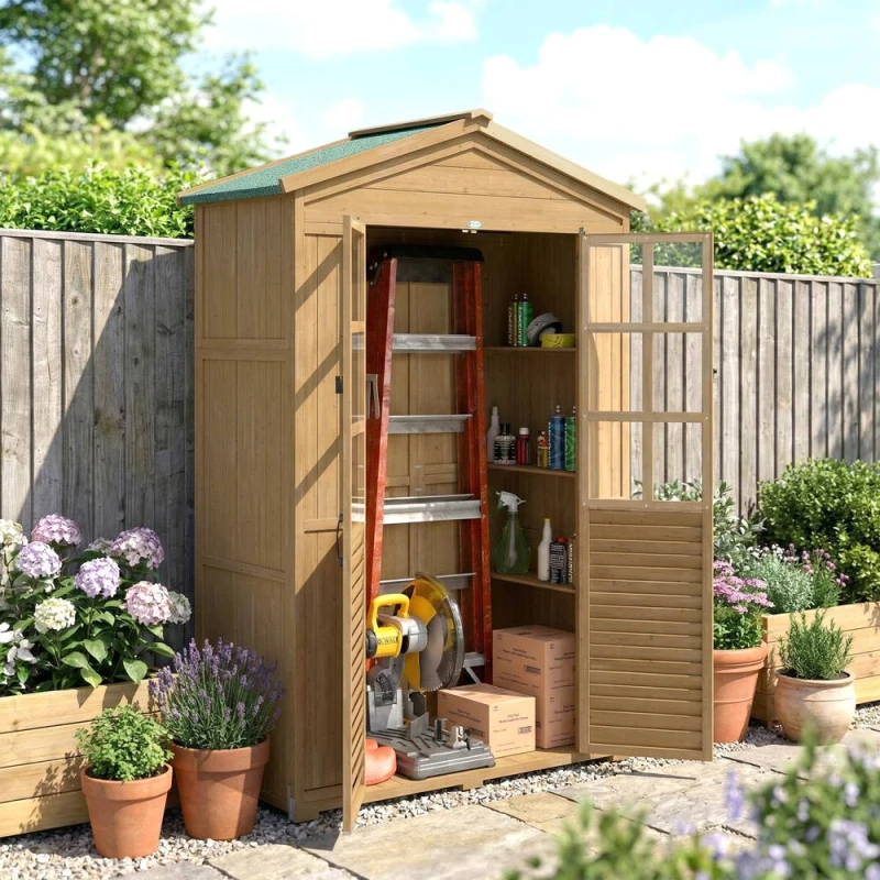 Image of OUTSUNNY Outdoor Storage Cabinet Waterproof Light Brown Size: 0.6m2 Light Brown Unisex 0.6m2