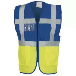 image of Yoko Hi-Vis Premium Executive/Manager Waistcoat / Jacket (Pack of 2) (2XL) (Hi Vis Yellow/Royal Blue) - Hi Vis Yellow/Royal Blue