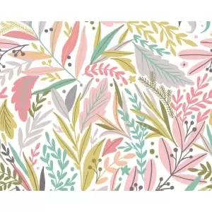 Origin Murals Patterned Leaves Olive & Blush Wall Mural - 3.5m x 2.8m