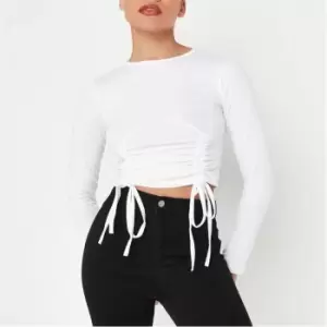 image of Missguided Cap Sleeve Ruched Front Ls Tee - White