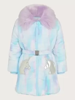 image of Monsoon Girls Watercolour Ombre Unicorn Padded Coat - Ivory, Light Cream, Size 11-12 Years, Women