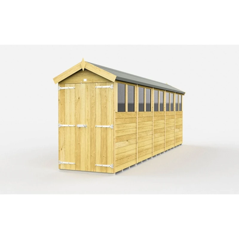 Image of Buttercup Farm 4 x 20 Feet Apex Shed - Double Door W/ Windows - L592 x W118 x H217cm in Brown Brown Unisex