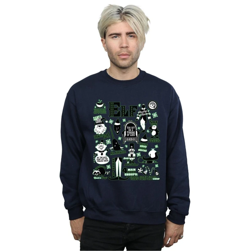 Image of Elf Elf Men Infographic Poster Sweatshirt in Navy Size: Small Navy S Male 5057736077269