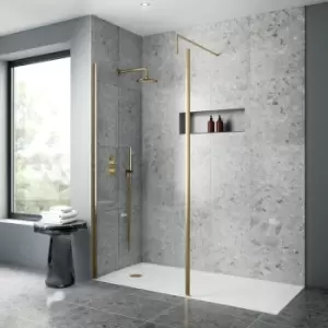 image of Nuie - Outer Framed Wetroom Screen 1000mm w x 1850mm h with Support Bar 8mm Glass - Brushed Brass