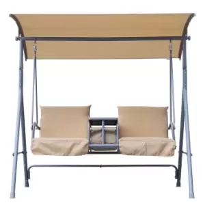 image of Outsunny 2 Seater Swing Seat with Drinks Compartment - Beige