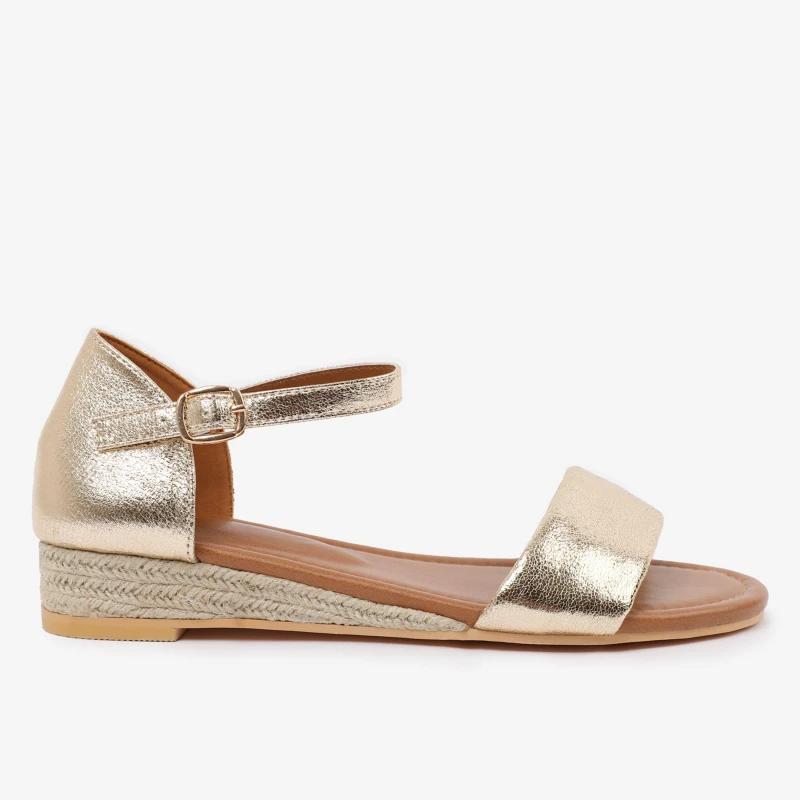 Image of Where's That From 'Visenya' Low Wedge Shoes With Adjustable Ankle Strap Gold