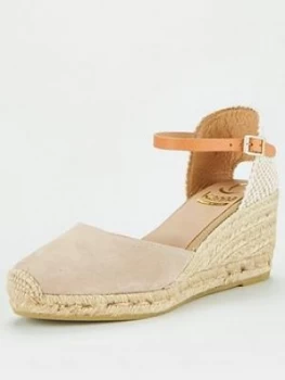 Image of KANNA Laura20 Suede Platform Wedge Espadrille - Taupe, Size 8=41, Women