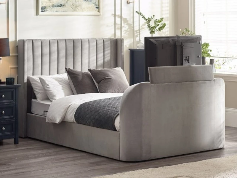 Image of Julian Bowen Clara Light Grey Fabric Ottoman TV Bed Frame - 6ft Super King Size