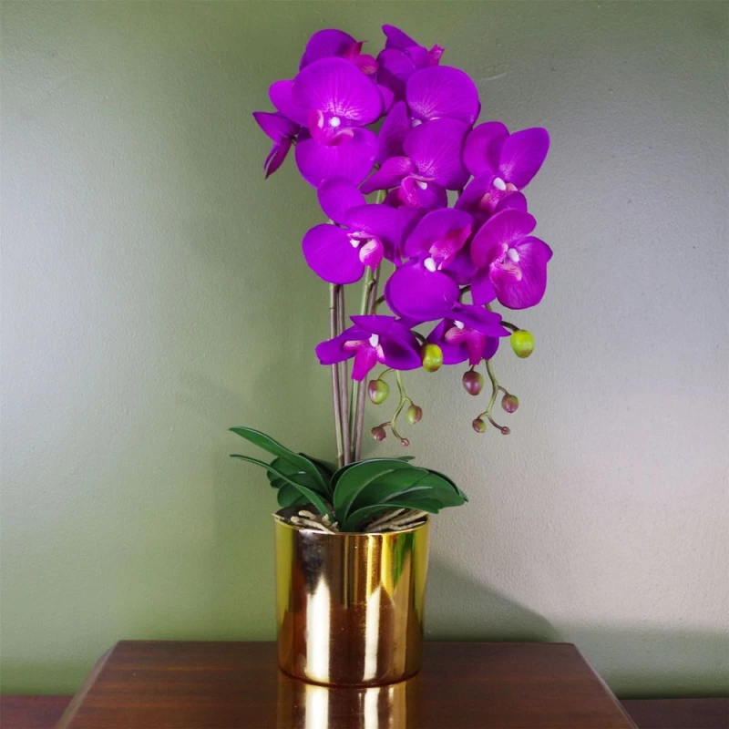 Image of Leaf Artificial Orchid Large Purple Gold 52cm Botanik Purple