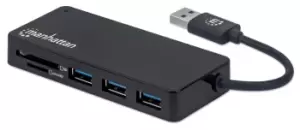 image of Manhattan USB-A 3-Port Hub with Card Reader, 3x USB-A ports, 5...