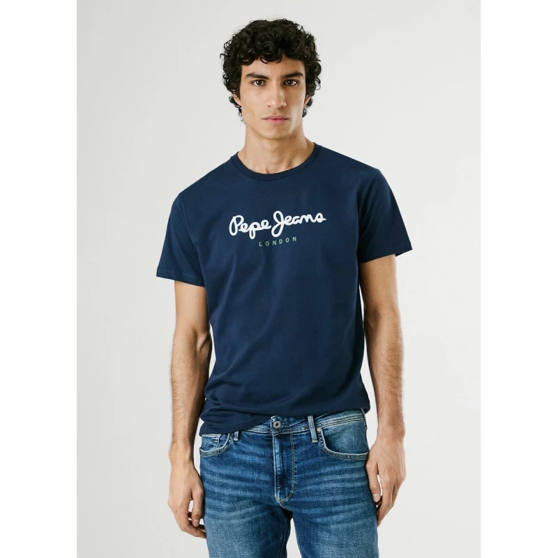 Image of Pepe Jeans Eggo Crew Neck T-Shirt Navy Blue Cotton L