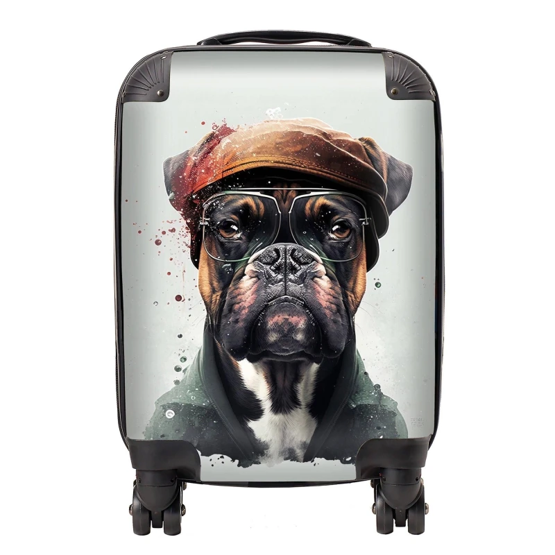Image of Warren Reed - Designer Boxer Dog With Hat Splashart Suitcase Size: Small Multicolor Unisex Small