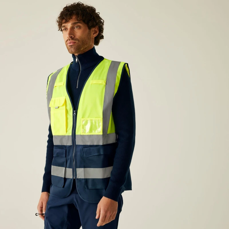 Image of Regatta Mens Pro HI-VIS Executive Vest Yellow/Navy male S