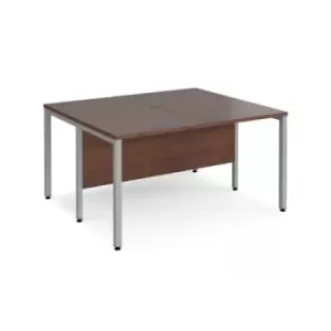 image of Office Desk 2 Person Rectangular Desk 1400mm Walnut Tops With Silver Frames 1200mm Depth Maestro 25