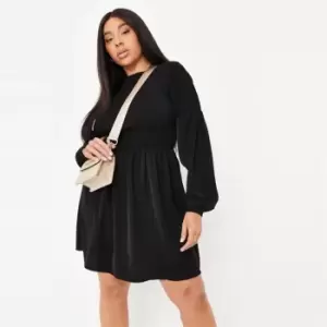 Missguided Ls Shirred Smock Dress - Black