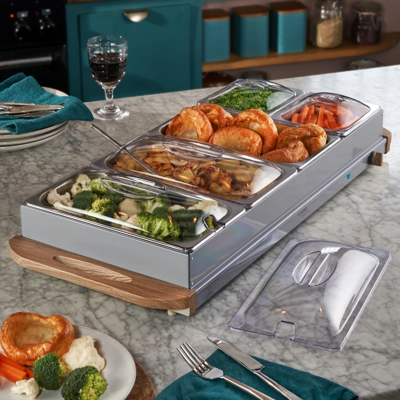 Image of Cooks Professional 5-Section Buffet Warmer 9.6L with Hotplate Function & Adjustable Temp in Grey Grey Unisex