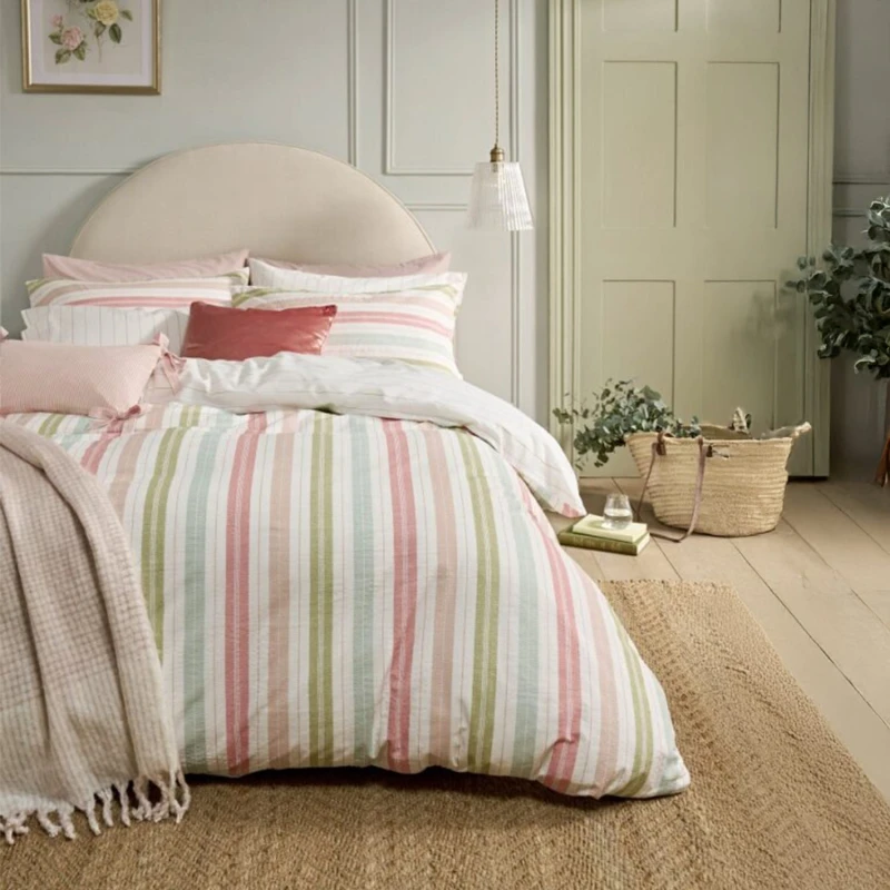 Image of Laura Ashley Sophie Stripe Duvet Set, Super King, White