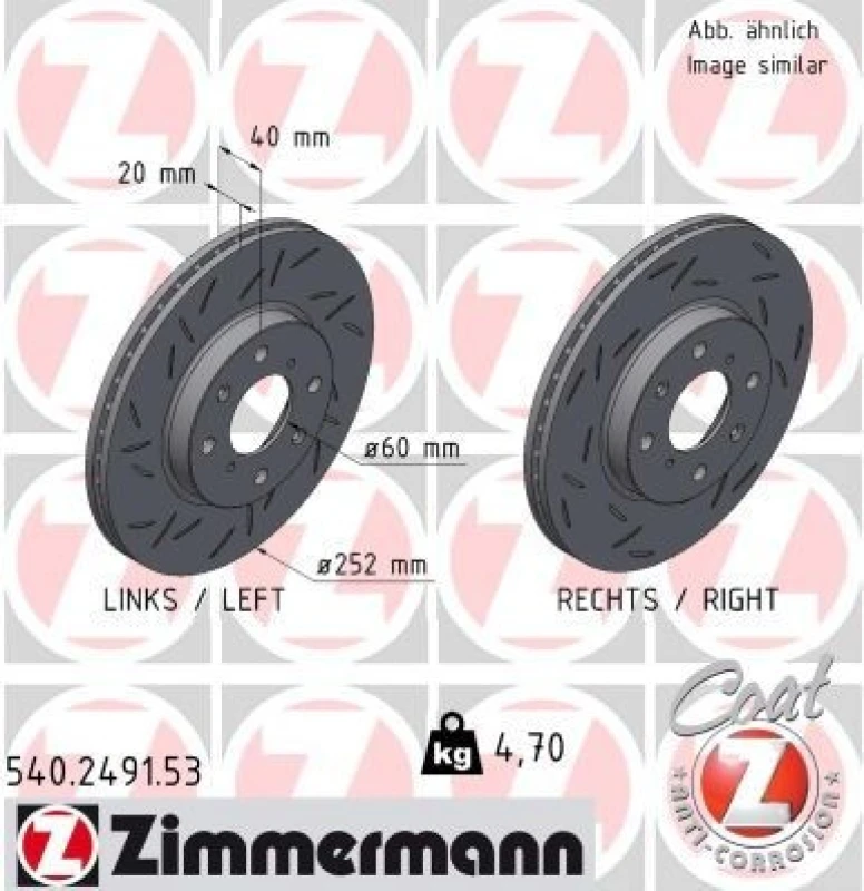 Image of ZIMMERMANN Brake disc ZIMMERMANN 540.2491.53