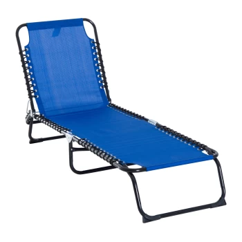 image of Outsunny Folding Sun Lounger Beach Chaise Chair Garden Reclining Cot Camping Hiking Recliner with 4 Position Adjustable Back - Blue