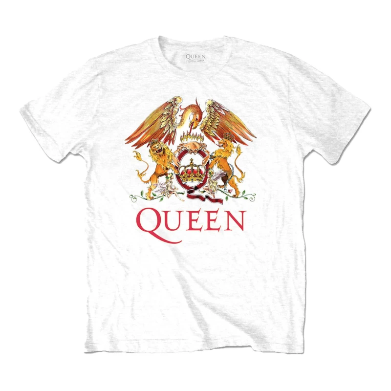 Image of Queen Queen Men Classic Crest T-Shirt in White Size: large White L Male 5063238320963