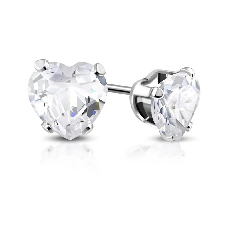Image of Aye Do Cubic Zirconia Heart Stud Earrings 7445-NP-STD - Silver Silver One Size
