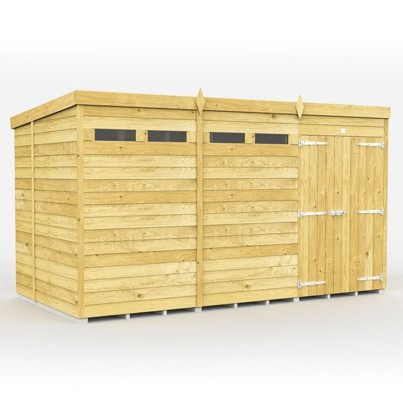 Image of Buttercup Farm 12 x 6 Feet Pent Security Shed - Double Door - L178 x W358 x H201cm in Brown Brown Unisex