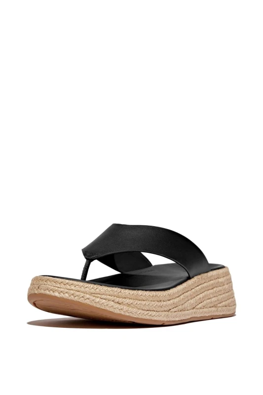 Image of FitFlop Womens F-Mode Toe Post Espadrille in Black Size: 5 Black Female 5
