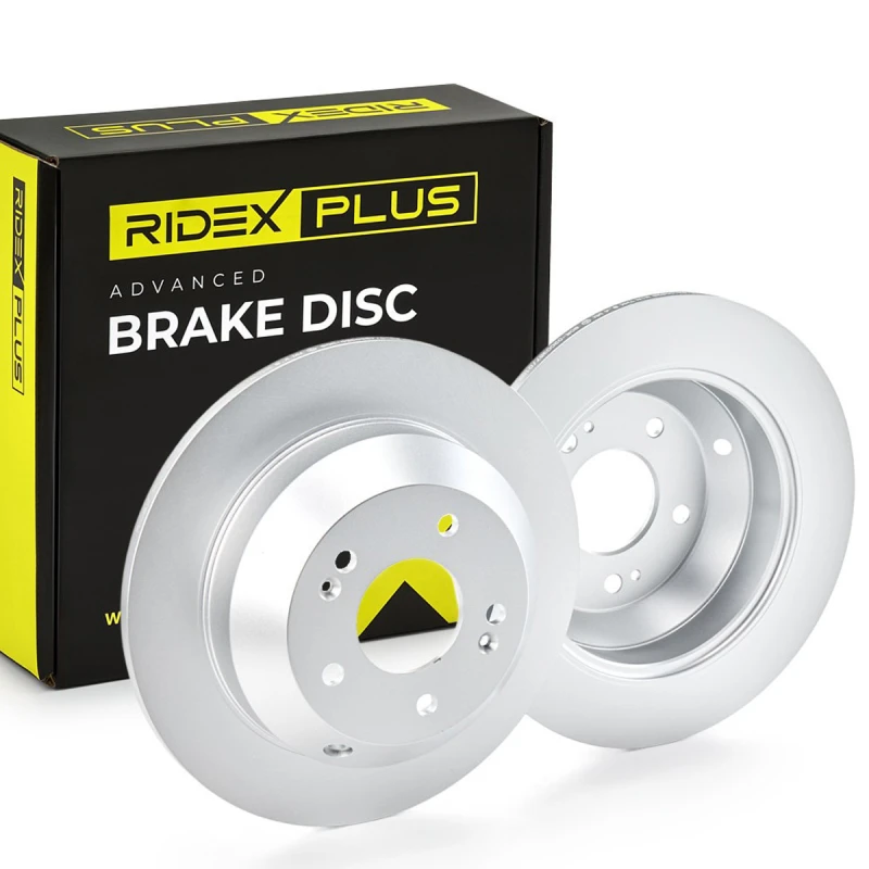 Image of RIDEX PLUS 82B0617P Brake disc Rear Axle, Solid, Grey Cast Iron, Coated, High-carbon, without bolts/screws Grey Cast Iron Brake Disc (82)