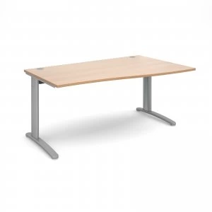 image of TR10 Right Hand Wave Desk 1600mm - Silver Frame Beech Top