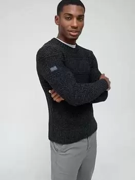 Image of Superdry Jacob Cable Knit Crew Neck Jumper - Charcoal , Charcoal Size M Men