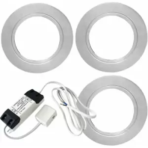 image of Loops - 3x chrome Round Flush Under Cabinet Kitchen Light & Driver Kit - Natural White led