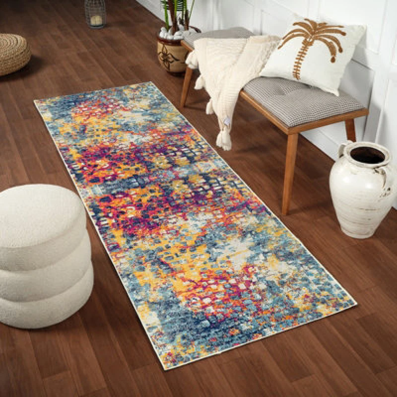 Image of Livabliss Abstract Modern Marble Saffron Amaya Runner Rug 80 X 220 Cm - Easy Care, Non Shedding, Ideal For Hallway Or Beside The Bed