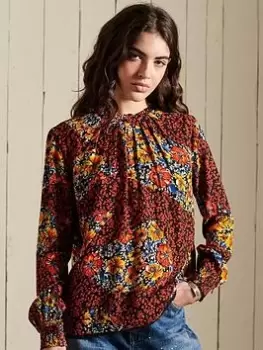 Image of Superdry Mixed Floral Blouse - Black, Size 10, Women