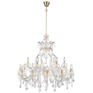 18 Light Crystal Chandelier Polished Brass Finish, E14