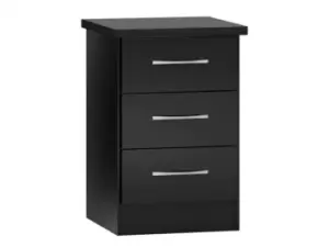Image of Seconique Nevada Black High Gloss 3 Drawer Bedside Table