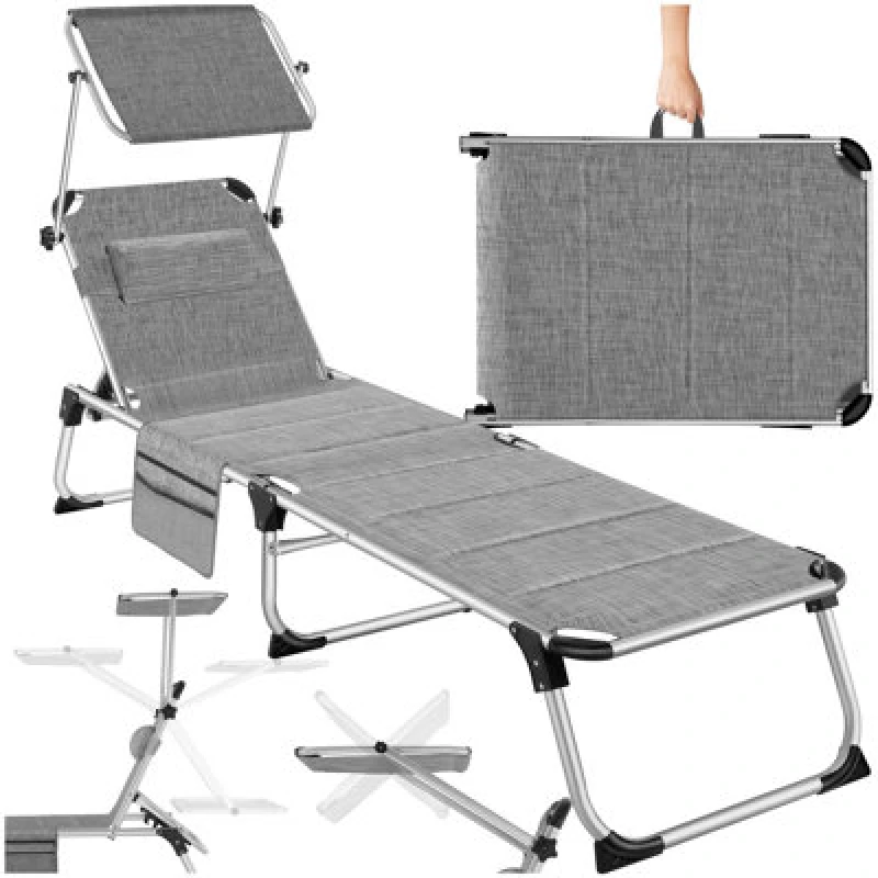 Image of Tectake 1 Sun Lounger Lorella - Padded, Foldable, With Aluminium Frame - Mottled Grey