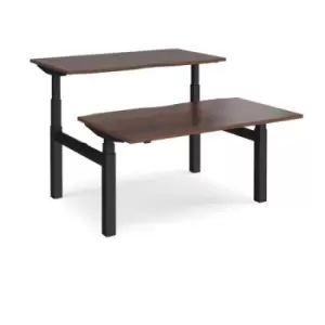 Image of Height Adjustable Desk Back To Back Rectangular Desks 1400mm Walnut Tops With Black Frames Elev8 Touch