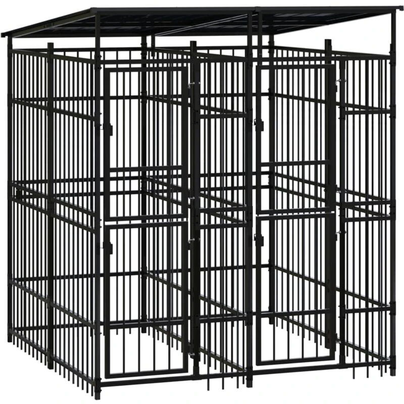 Image of VIDAXL Outdoor Dog Kennel with Roof Steel 3.69 m² Vidaxl 8720286871263