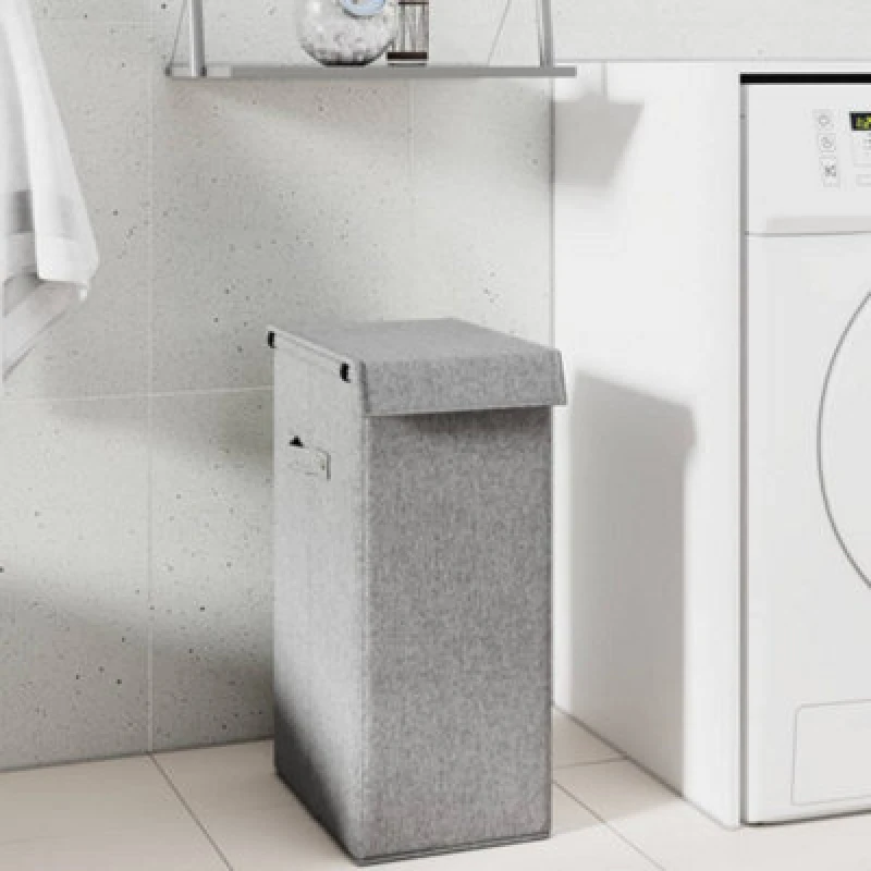 Image of Vidaxl Foldable Laundry Hamper Grey 26X34.5X59.5cm Faux Linen Fabric