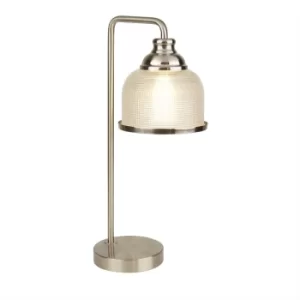 image of Bistro 1 Light Table Lamp Satin Silver, Glass Shade, E27